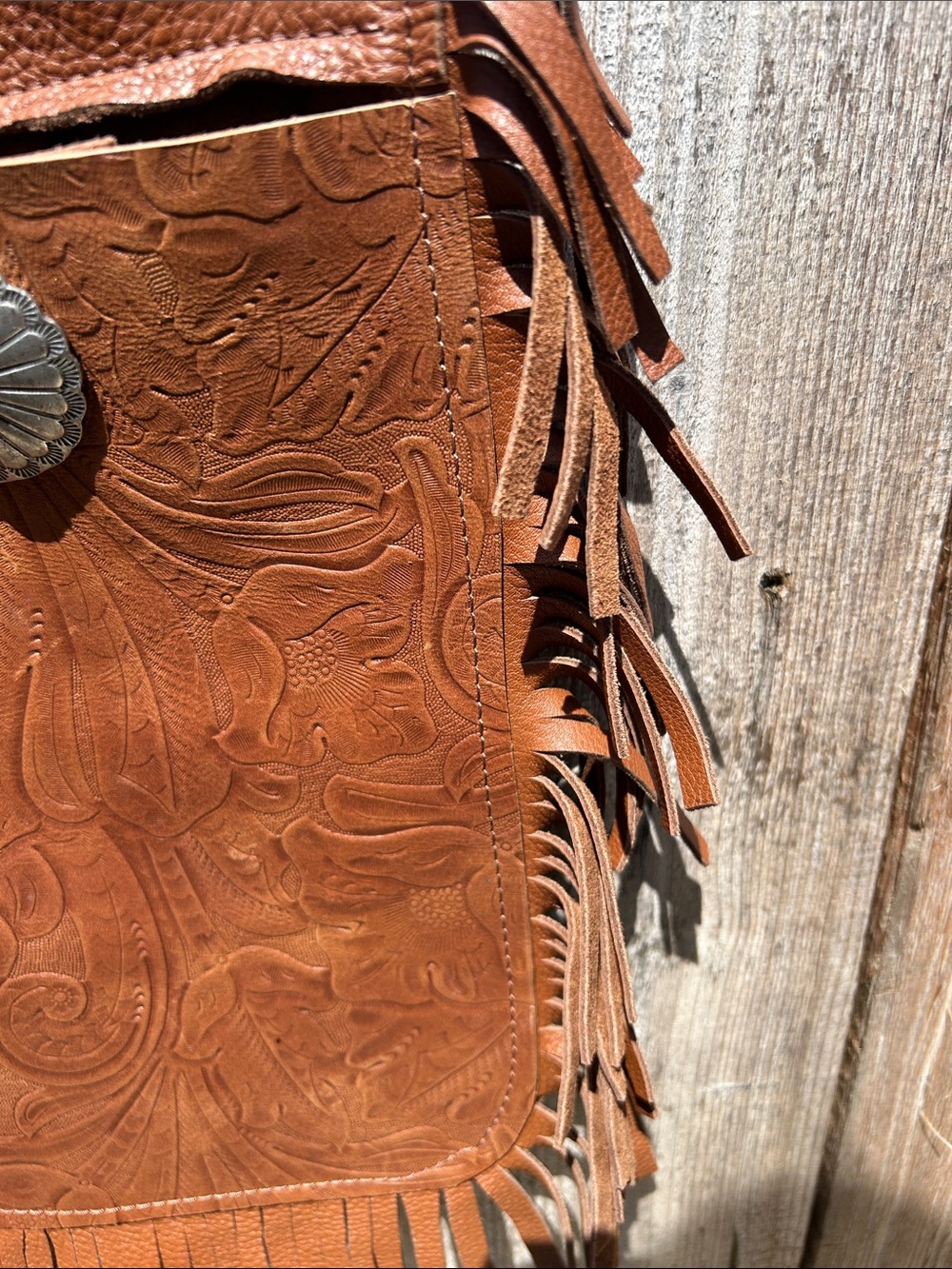 Tooled Fringe Crossbody Bag in Brown - Picture 4 of 5